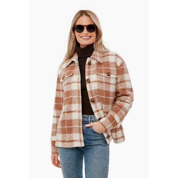 Faherty Collins Rose Plaid Fieldstorm Blanket Shirt Jacket Small Brown Wool - Picture 1 of 8